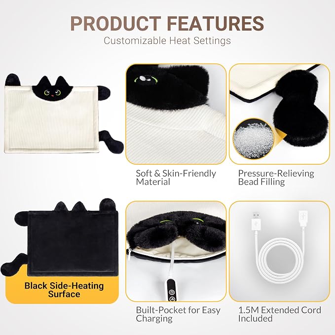 Cute Cat Shape Heating Pad for Period Cramps & Menstrual Pain Relief, 5V 2A USB - Image 5