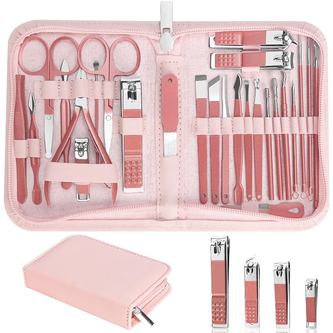 Nail Clippers Set, 26 Piece Manicure Set & Pedicure Kit, Stainless Steel by LUCK+AROUND