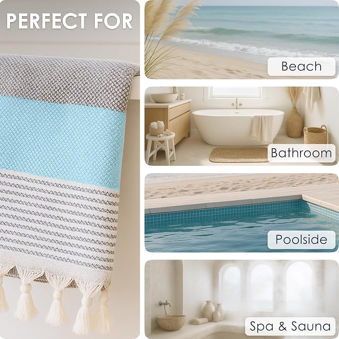 ATANI Turkish Beach Towel, Converts to a Bag, Oversized 100% Cotton Bath Towels - Image 5