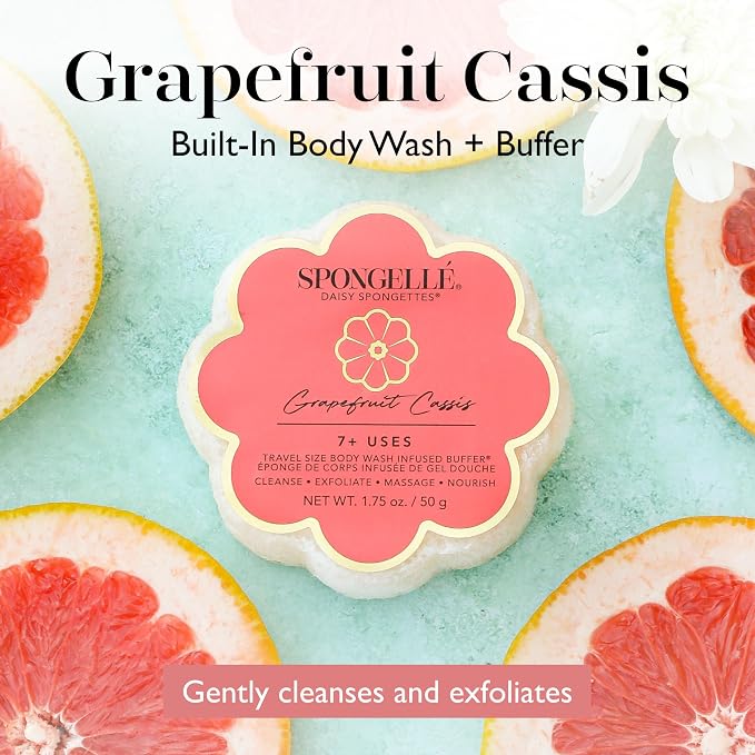 Spongellé Grapefruit Cassis Daisy Spongette Bath Sponge | Built-in Body Wash & - Image 2