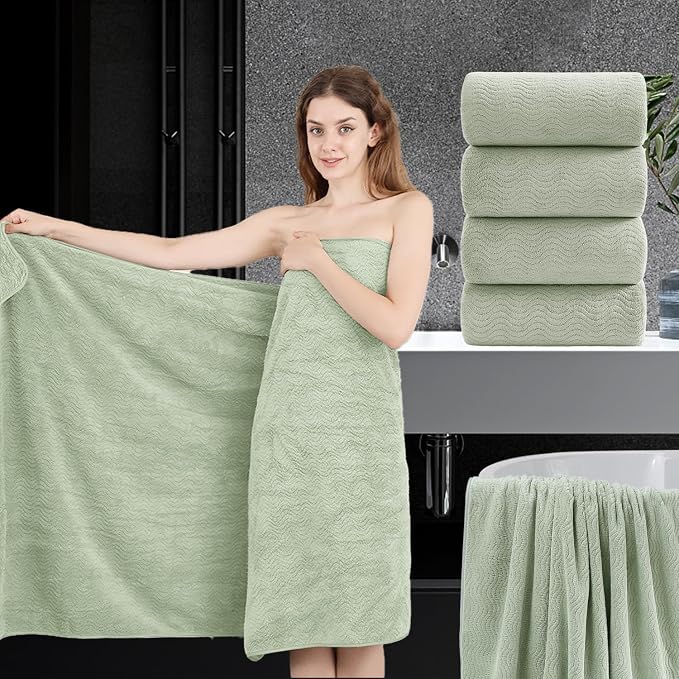4 Piece Extra Large Bath Towel 35"x70" Oversized Bath Sheet Green Bath Towel Set by JessyHome