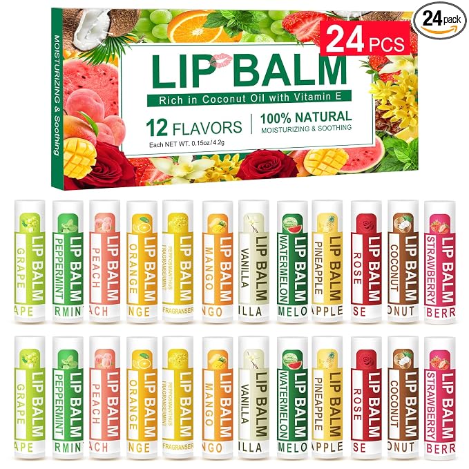 DMSKY 24 Pack Lip Balm, Natural Lip Balm Bulk by DMSKY