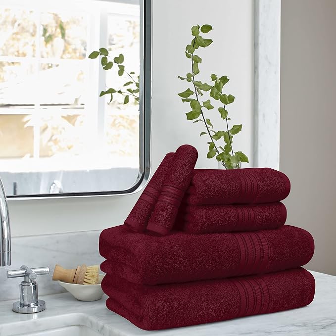 BOUTIQUO 6 Pack Cotton Towel Set, Contains 2 Bath Towels 28x55 inch, 2 Hand - Image 3