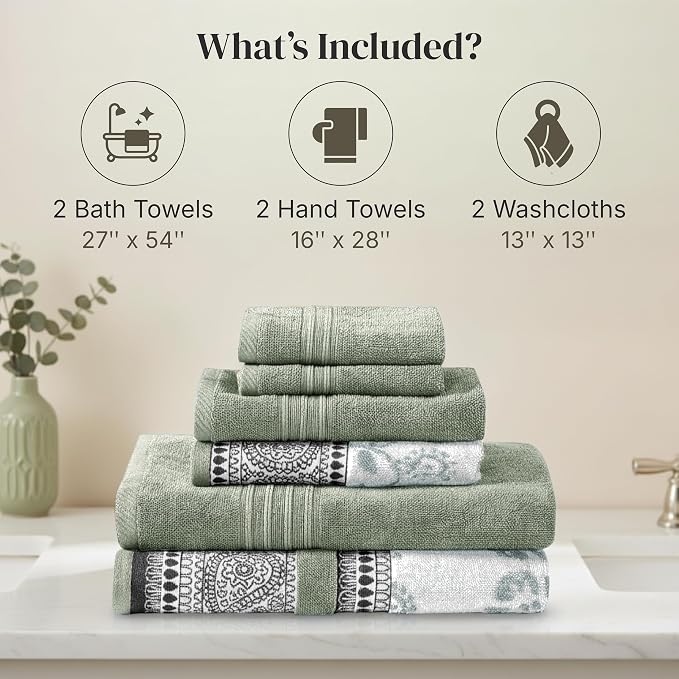 Modern Threads Floral Trail 6-Piece 100% Cotton Towel Set – Reversible Yarn - Image 3