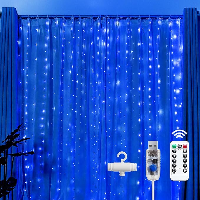 Brightown 300 LED Blue Fairy Curtain Lights, 9.8ft x 9.8ft String Lights by Brightown