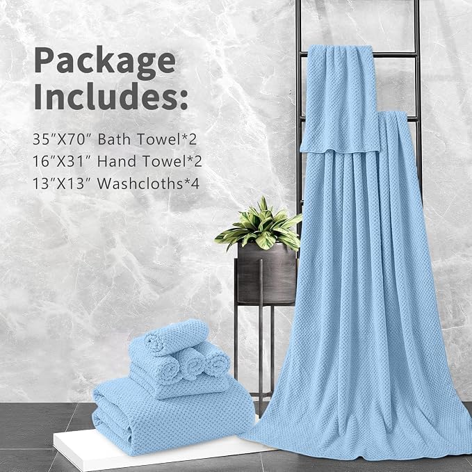 8 Piece Bathroom Towel Set Blue |2 Oversized Large Bath Towels Sheet, 2 Hand - Image 7