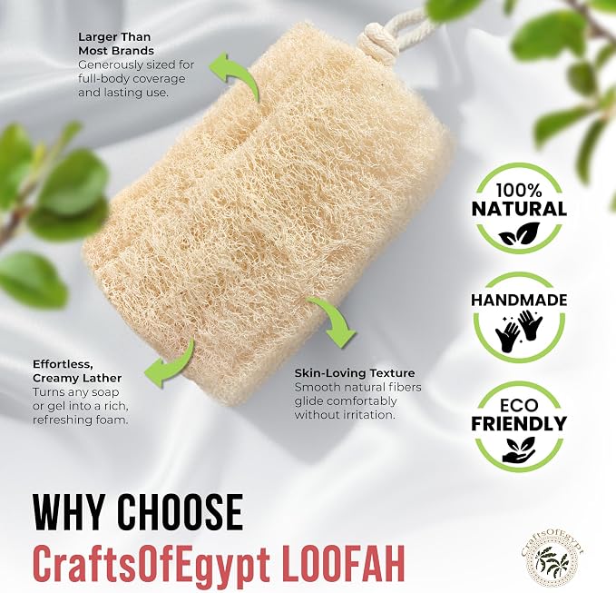CraftsOfEgypt Luffa Body Scrubber – Plant-based Egyptian loofah shower sponge - Image 3