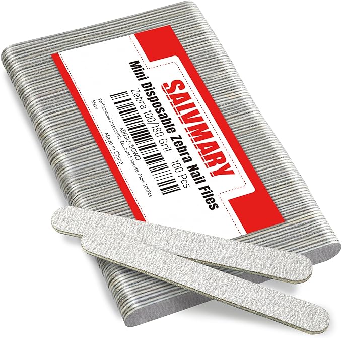 Professional Disposable Zebra Nail Files 100/180 Grit 5" Double Sided Emery by SALVMARY