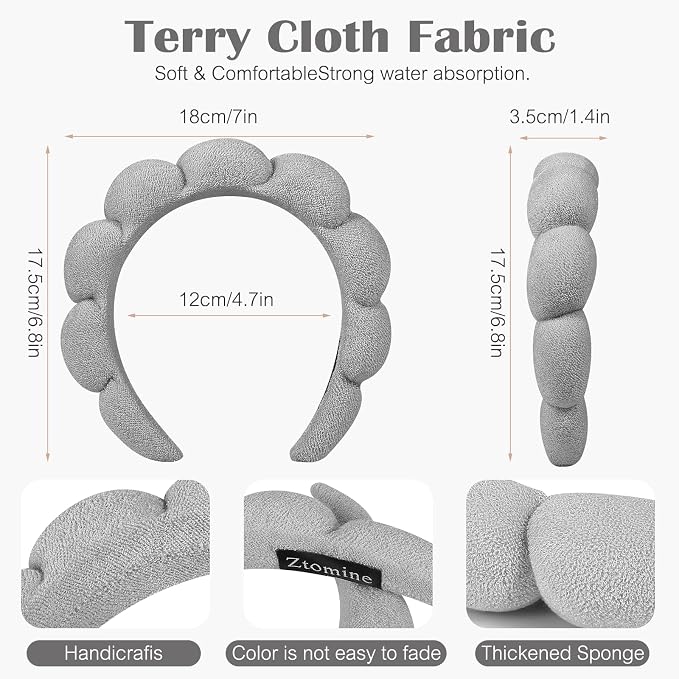 Ztomine Spa Headbands for Washing Face or Facial, Terry Cloth Headband Wash - Image 3