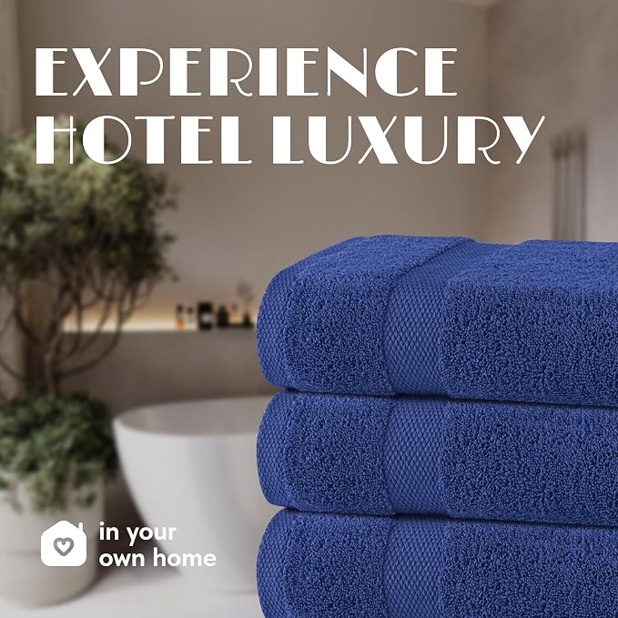 White Classic Wealuxe Navy Blue Bath Towels 24x50 Inch, Cotton Towel Set - Image 7