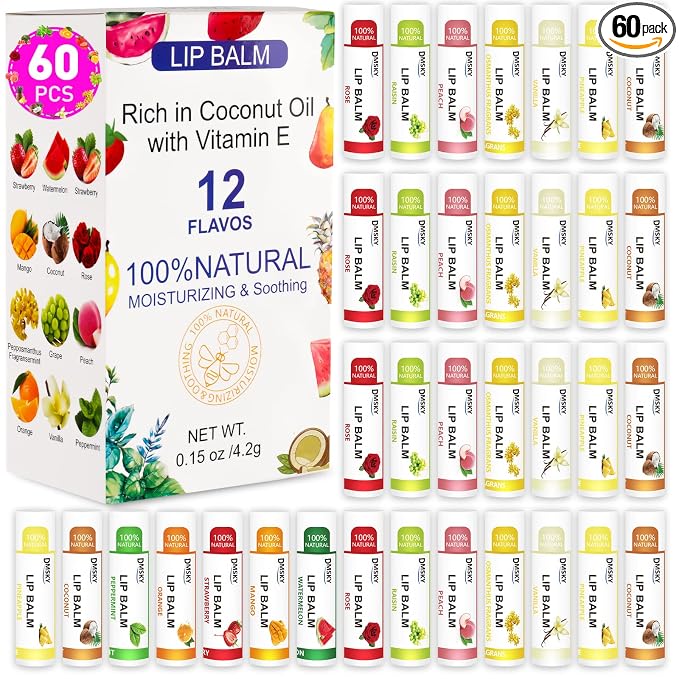 DMSKY 60 Pack Lip Balm, Natural Lip Balm Bulk by DMSKY