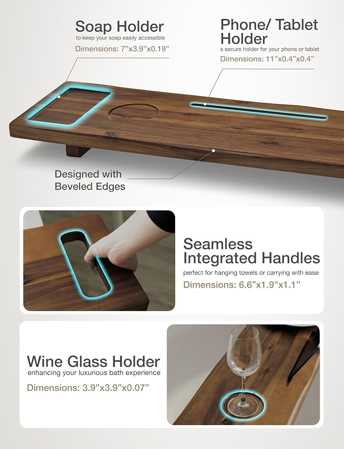 Tinamo Acacia Bathtub Tray Caddy - Image 3