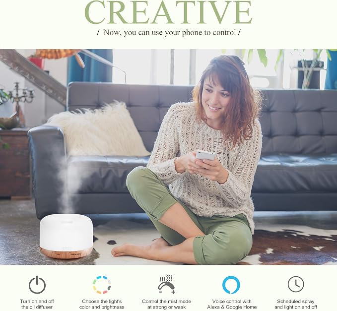 ASAKUKI Smart Wi-Fi Essential Oil Diffuser, App and Voice Control Compatible - Image 2