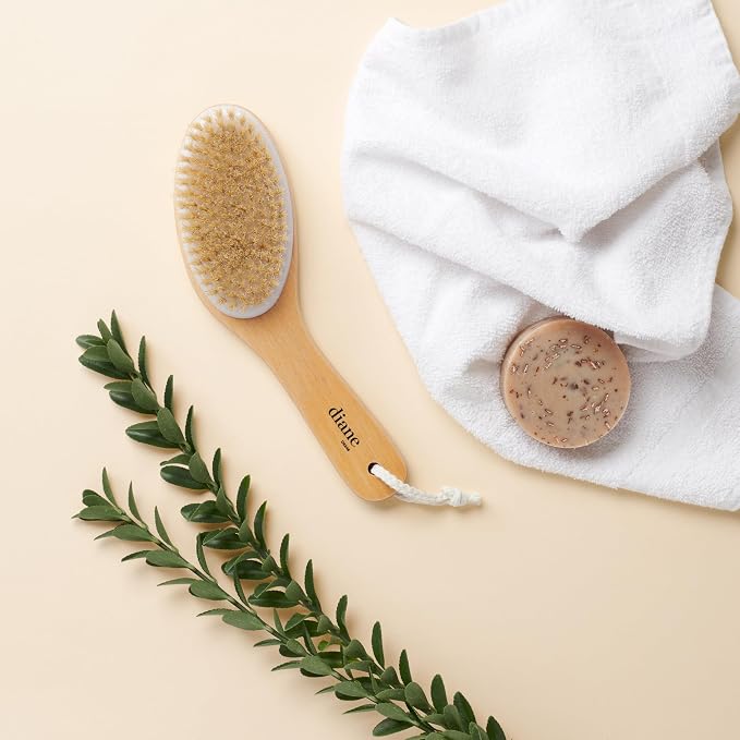Diane Curved Handle Exfoliate & Glow Dry Skin Brush, 100% Boar Bristle Brush - Image 2