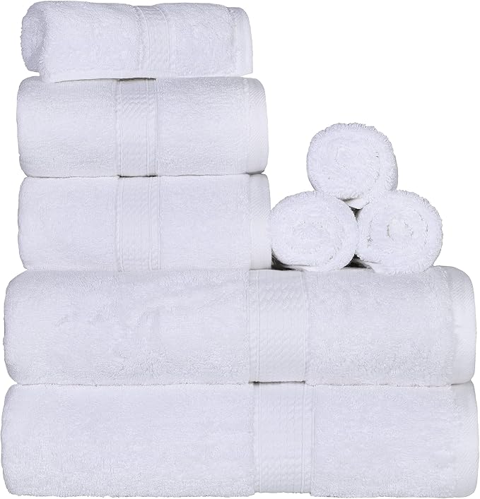 SUPERIOR Egyptian Cotton Pile 8 Piece Towel Set, Includes 2 Bath, 2 Hand by SUPERIOR