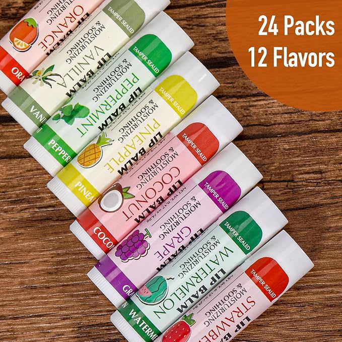 AZEN 24 Pack Lip Balm Bulk, Moisturizing Lip Balms - Image 2