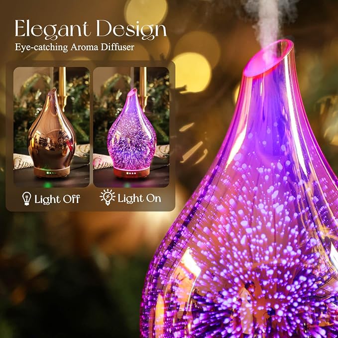 Porseme Essential Oil Diffuser 3D Firework Glass Aromatherapy Ultrasonic - Image 7