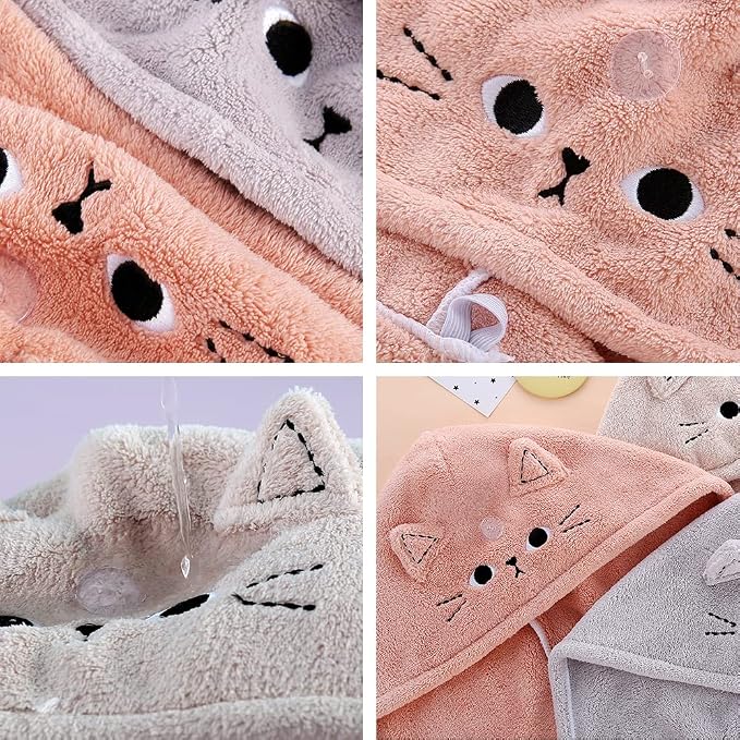 Cute Cat Microfiber Hair Towel Wrap - Image 3