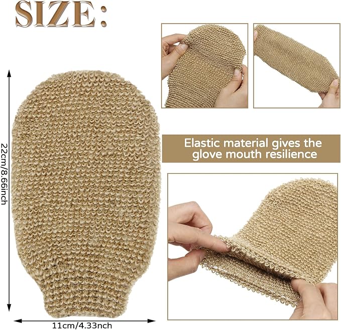 4 Pieces Bath Mitt Loofah Shower Gloves Natural Exfoliating Hemp Scrubbing Mitt - Image 2