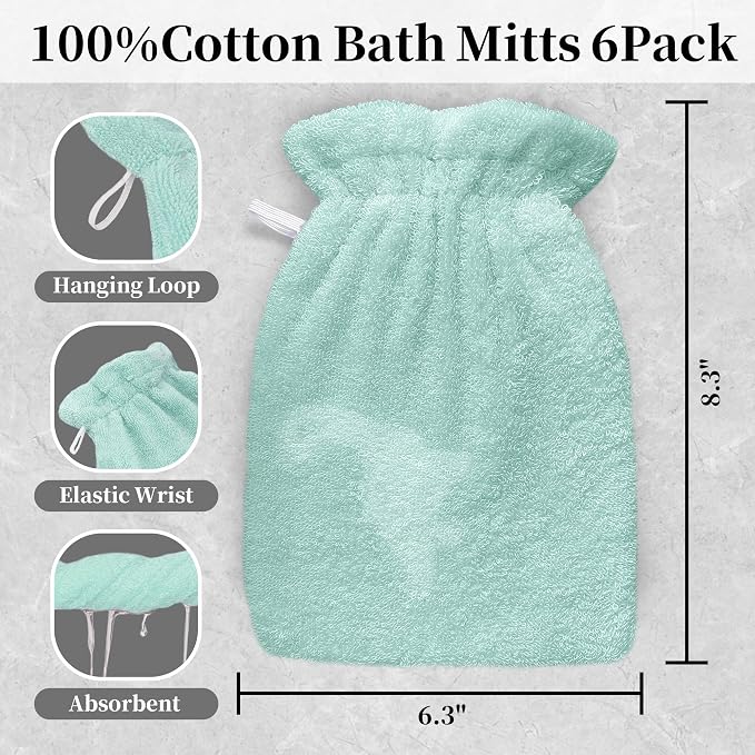 VOOVA & MOVAS Kids Bath Mitts 6-Pack, 100% Cotton Soft Absorbent Wash Cloths - Image 2