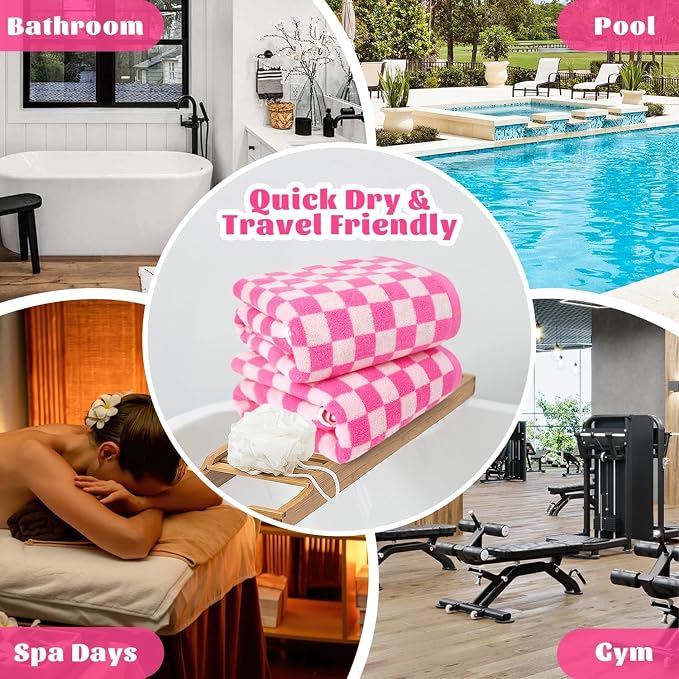 Jacquotha Hot-Pink Checkered Cotton Bath Towels Set of 2 - Image 7
