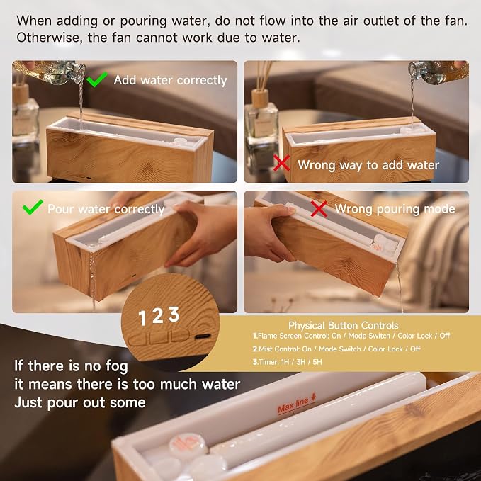 TMEHM Fireplace Flame Air Diffuser Humidifier, 7 Colors Aromatherapy Essential - Image 8
