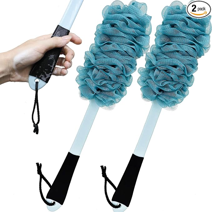 2 Pack Back Scrubber for Shower, Anti Slip Long Handle Bath Body Brush by ZAIOUS