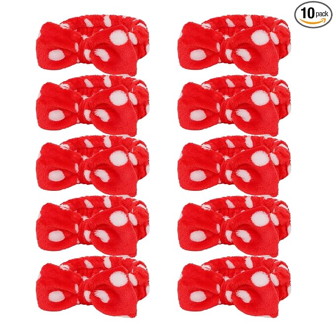 Casoty 10 Pcs Red Dot Makeup Headbands, Spa Gifts by Casoty