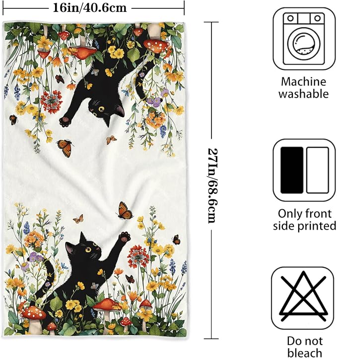 Accnicc 2 Pack Black Cat Bathroom Hand Towels Decorative Spring Floral Dish - Image 7