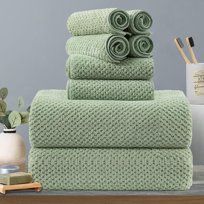 8-Piece Green Bath Towels Set, 2 Oversized Large Bath Towels Sheet, 2 Hand by Hailea