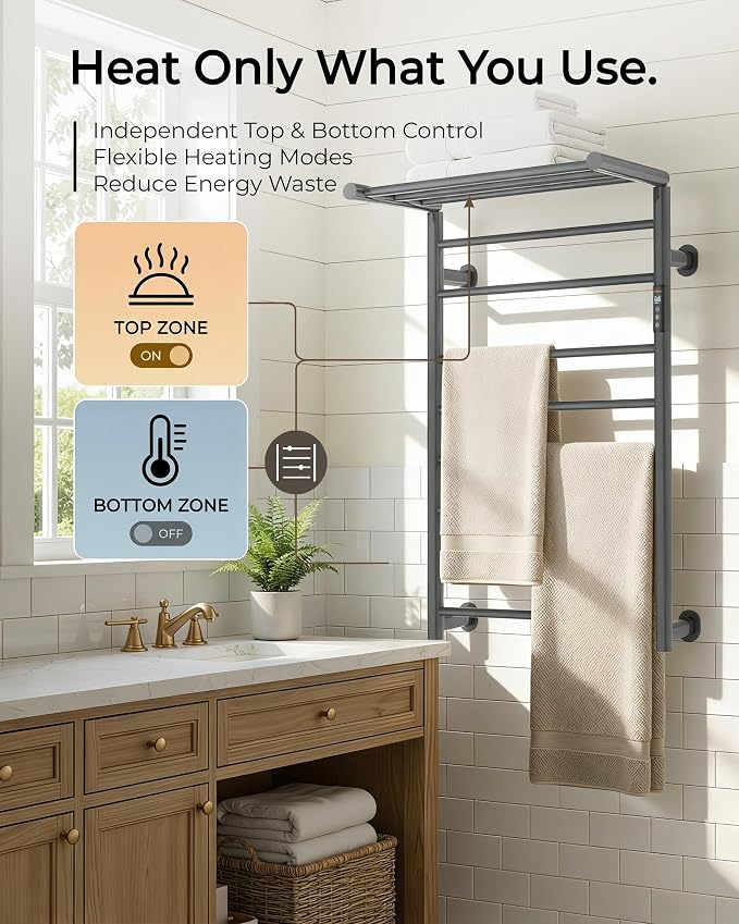 Foldable Heated Towel Rack, Dual-Zone Electric Towel Warmer Rack - Image 2