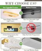 Brushed Gold LED Bathroom Vanity Light, 24.4 Inch 15W Modern Dimmable Bathroom - Image 3