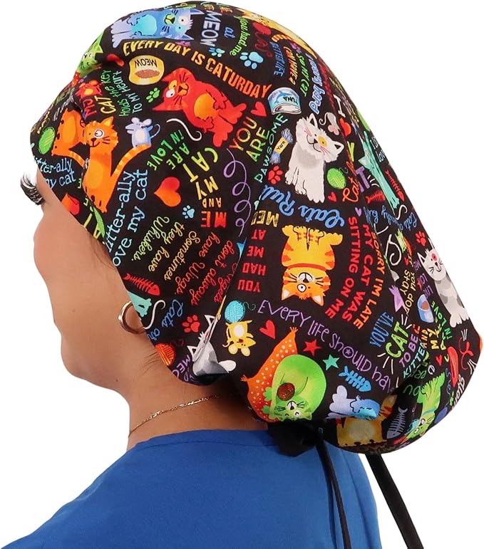 Sparkling EARTH Banded Bouffant Surgical Scrub Ponytail Working Caps and - Image 5