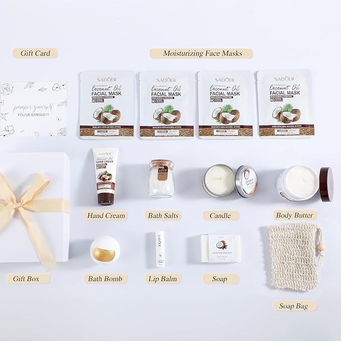 Coconut Spa Gifts for Women Birthday Self Care Kit Mothers Gifts Basket Thank - Image 2