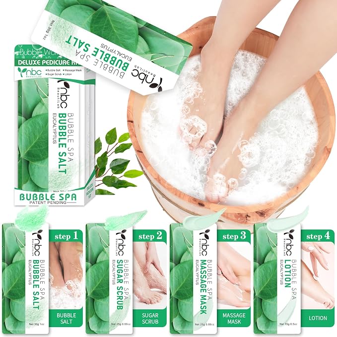 Pedicure Kit Foot Soak Set: Bubble Salt, Sugar Scrub, Massage Mask, Massage by nbcBeautiLab