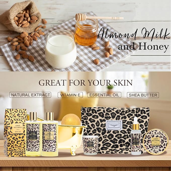 Spa Kit Gifts Basket for Women, Honey & Almond Bath & Body Gift Basket - Image 4