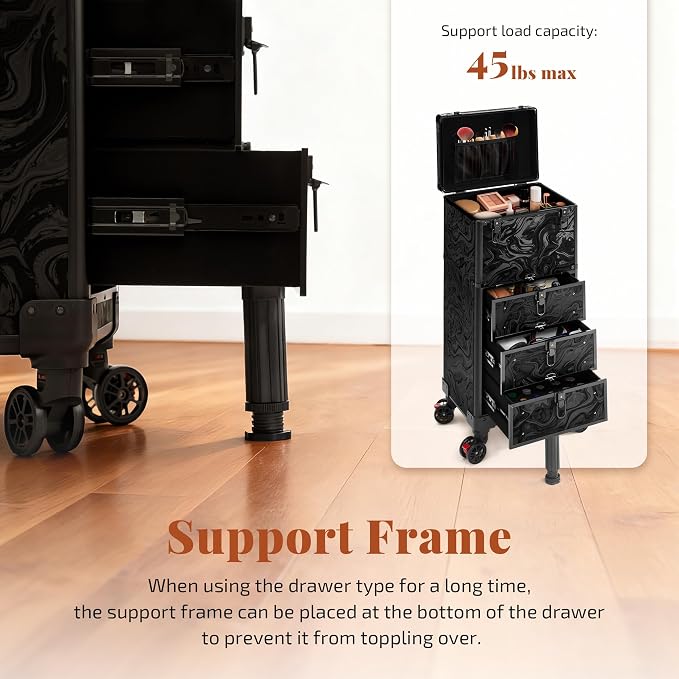 Rolling Makeup Train Case with 3 Drawers, Nail Trolley Cart Salon Station - Image 8