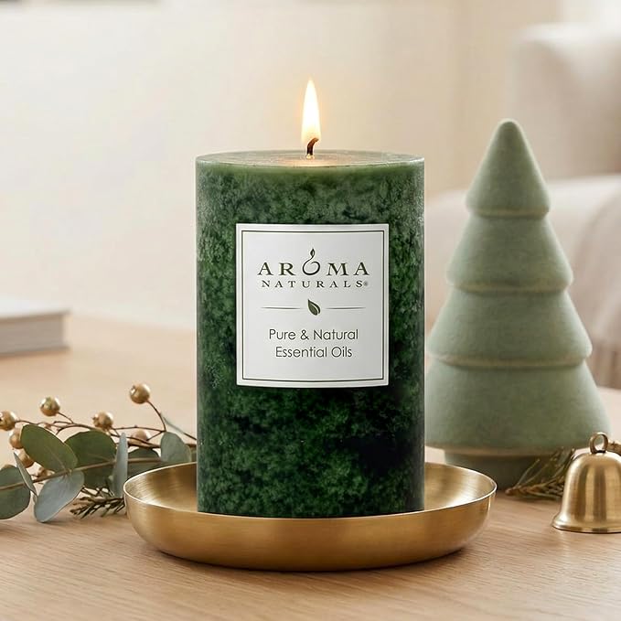 Aroma Naturals Holiday Juniper, Spruce and Basil Essential Oil Pillar Candle - Image 5