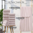 18 Piece Family Bath Towel Set Include 6 Bath Towels, 6 Hand Towels and 6 - Image 3