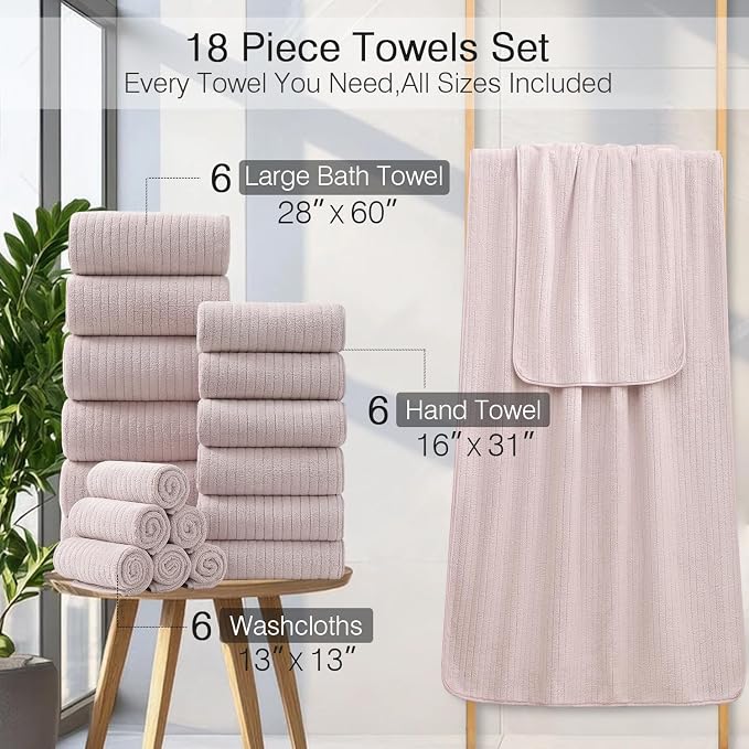 18 Piece Family Bath Towel Set Include 6 Bath Towels, 6 Hand Towels and 6 - Image 3