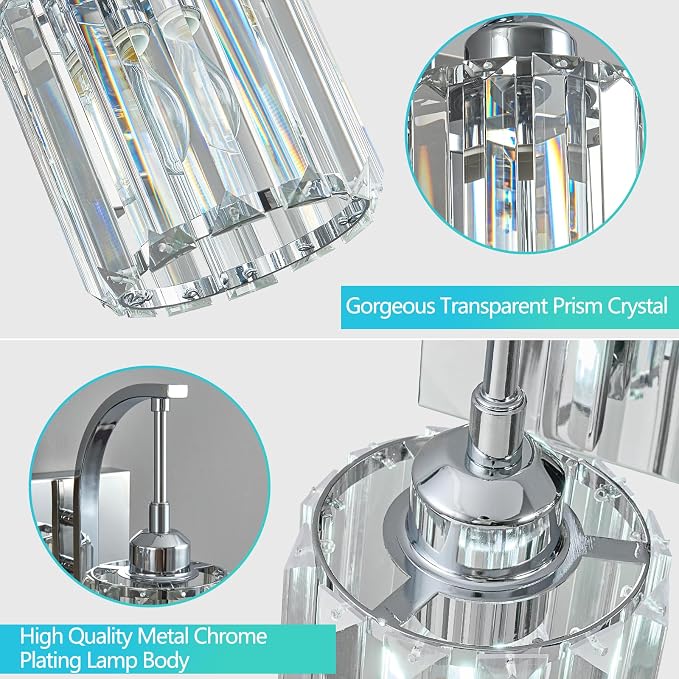 6-Light Crystal Vanity Light, Chrome Modern Wall Sconce - Image 5