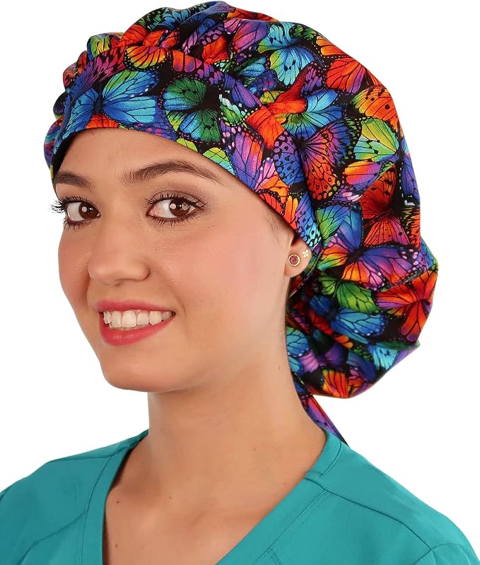 Sparkling EARTH Banded Bouffant Surgical Scrub Ponytail Working Caps and - Image 3