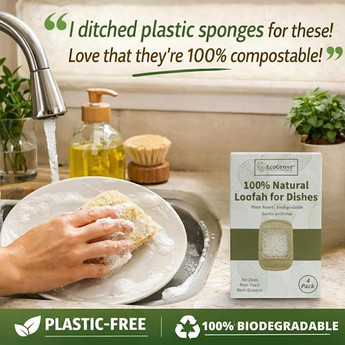 Natural Loofah Dish Sponges 4 Pack – 100% Plant-Based Luffa Scrubber - Image 5