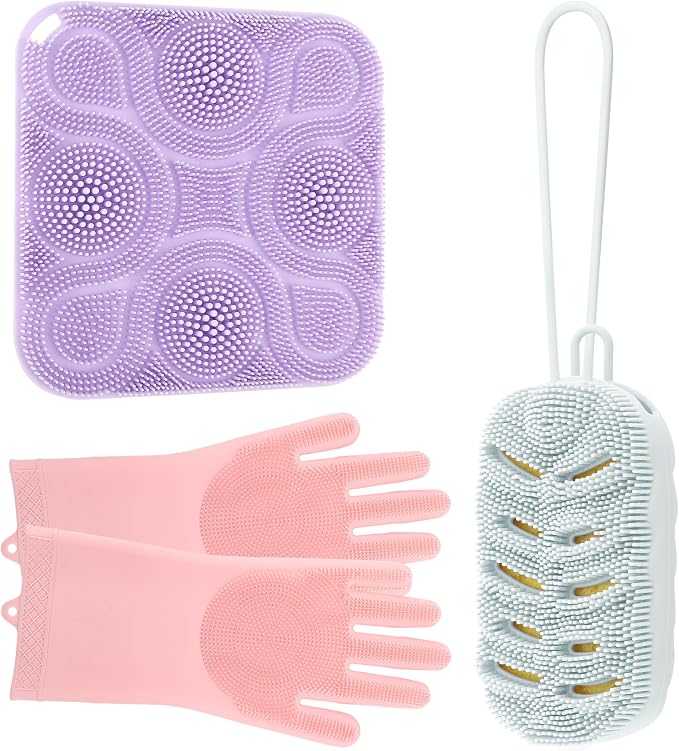 3 Pack Silicone Body Scrubber Set Include Silicone Bath Sponge Brush + Body by Mabnuby