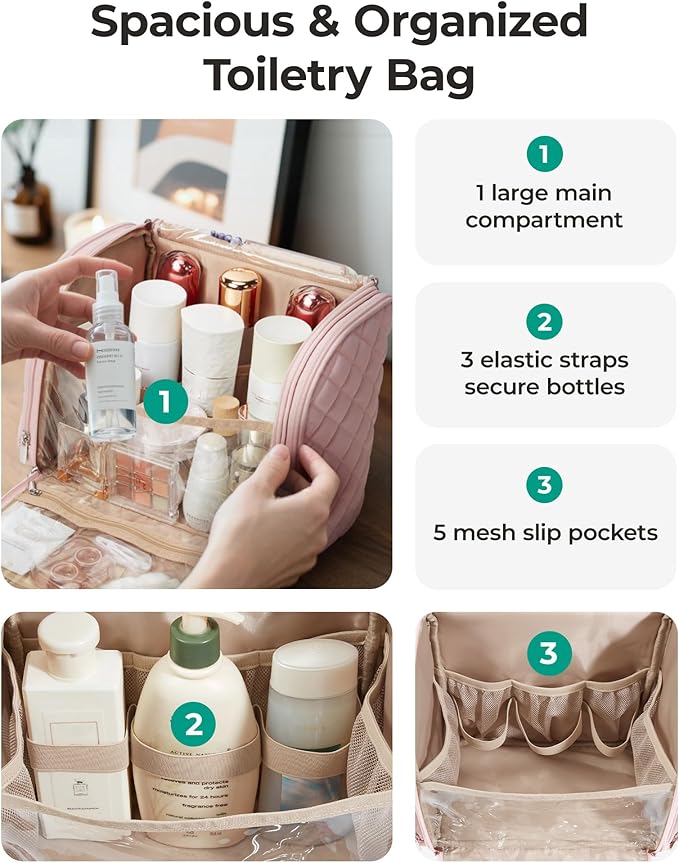 BAGSMART Travel Toiletry Bag, Large Capacity Cosmetic Bags - Image 2