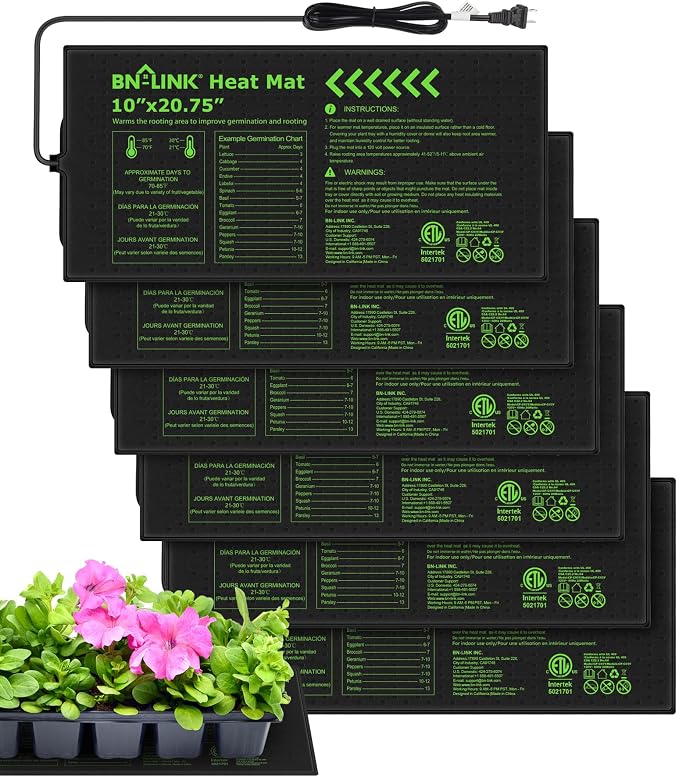 BN-LINK Seedling Heat Mats for Seed Starting 10" x 20.75", 6 Pack Waterproof by BN-LINK