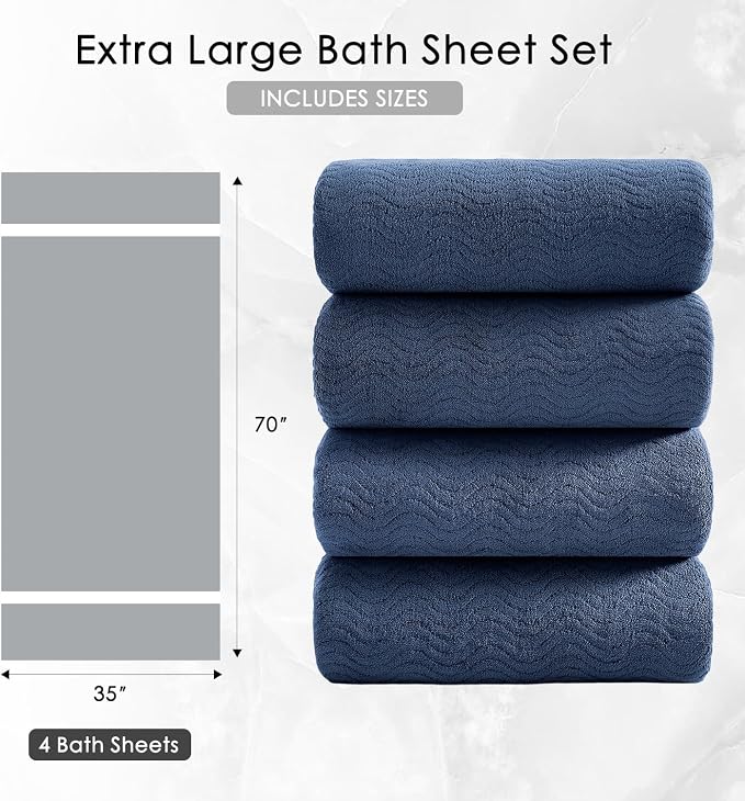 4 Piece Extra Large Bath Towel 35"x70" Oversized Bath Sheet Navy Blue Bath - Image 5