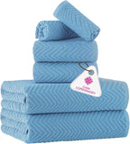 CASA COPENHAGEN Wave Textured 6 Pieces Towel Set- Dusty Blue, 550 GSM 2 Bath by CASACOPENHAGEN