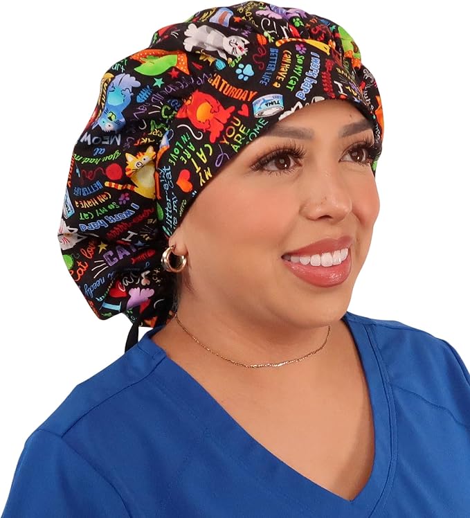 Sparkling EARTH Banded Bouffant Surgical Scrub Ponytail Working Caps and - Image 3