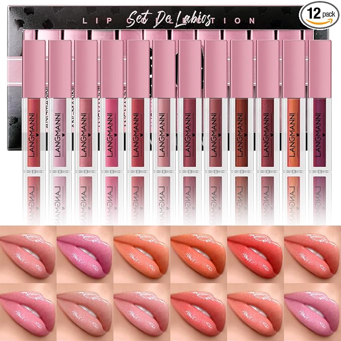 LANGMANNI 12Pcs Lip gloss Collection Makeup Set, Shiny Smooth Soft Liquid Lip by LANGMANNI